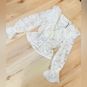 Rachel Zoe White Lace Long-Sleeve Bodysuit